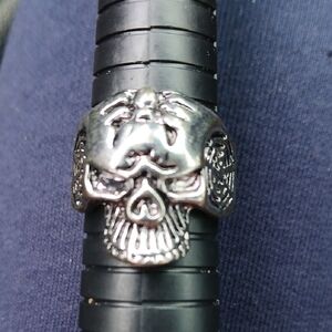 Silver Tone Skull Ring Size 11